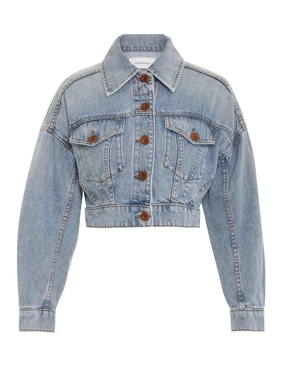 Online ZIMMERMANN Alight Cropped Denim Jacket