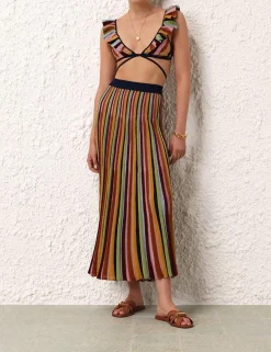 Clearance ZIMMERMANN Alight Stripe Midi Skirt