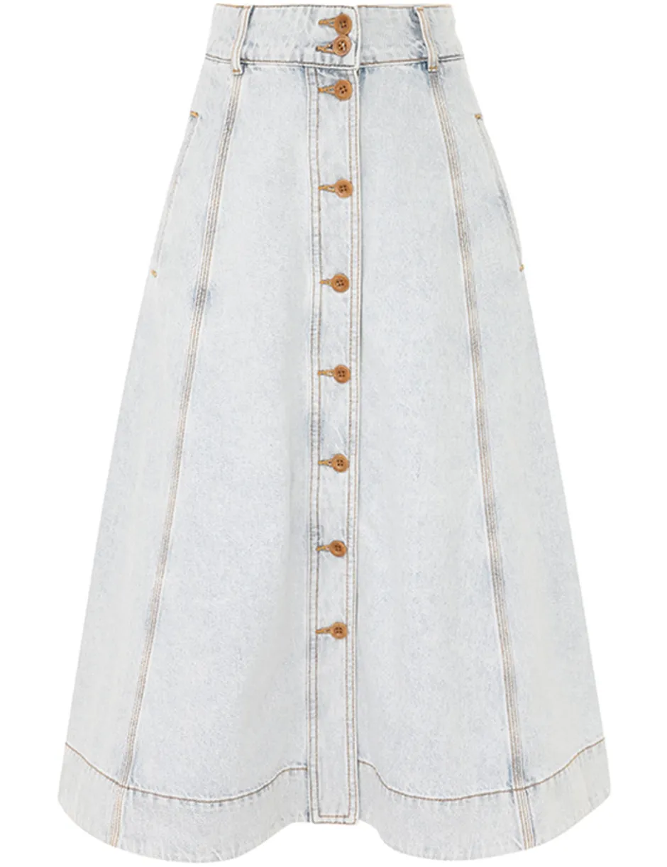 Online ZIMMERMANN August A Line Denim Skirt