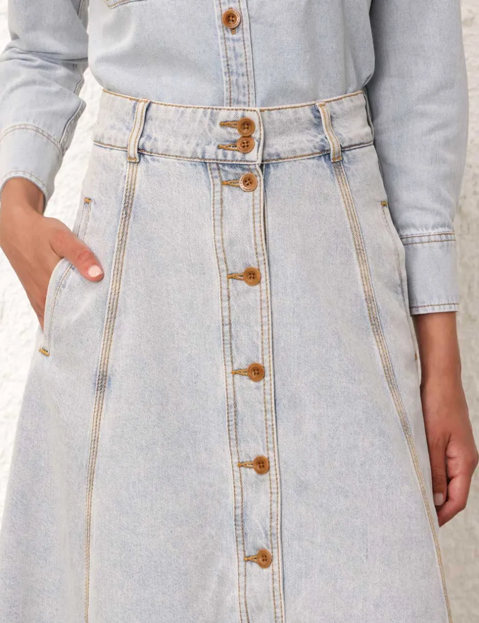 Online ZIMMERMANN August A Line Denim Skirt