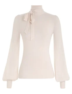 New ZIMMERMANN Blouson Tie-Neck Sweater