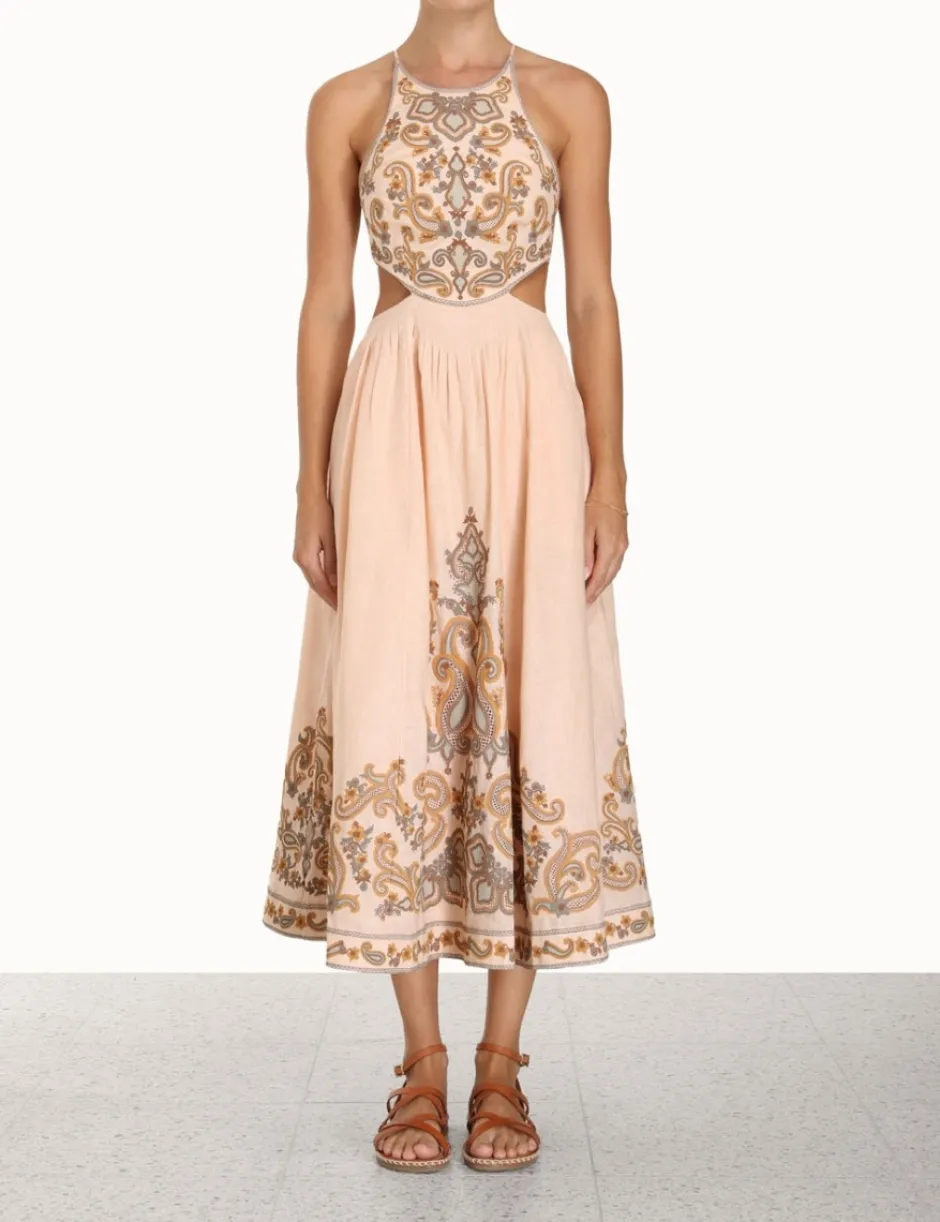 Outlet ZIMMERMANN Devi Halter Tie Midi Dress