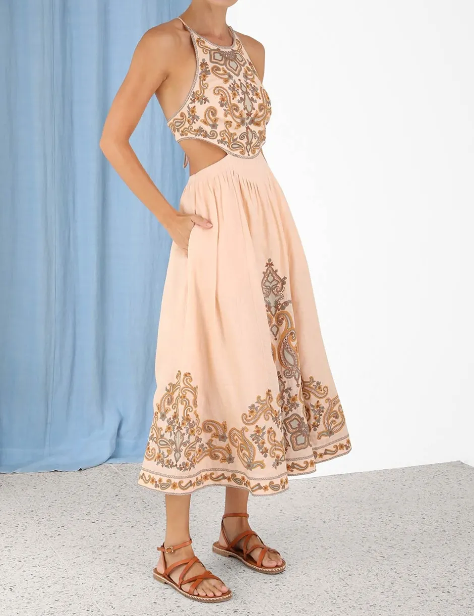 Outlet ZIMMERMANN Devi Halter Tie Midi Dress