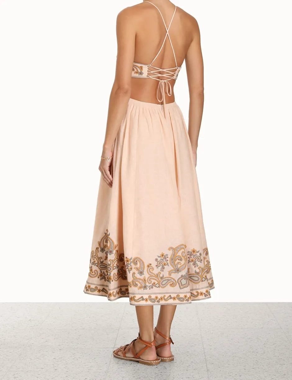Outlet ZIMMERMANN Devi Halter Tie Midi Dress
