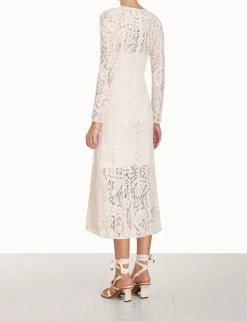 Clearance ZIMMERMANN Devi Panelled Lace Midi Dress