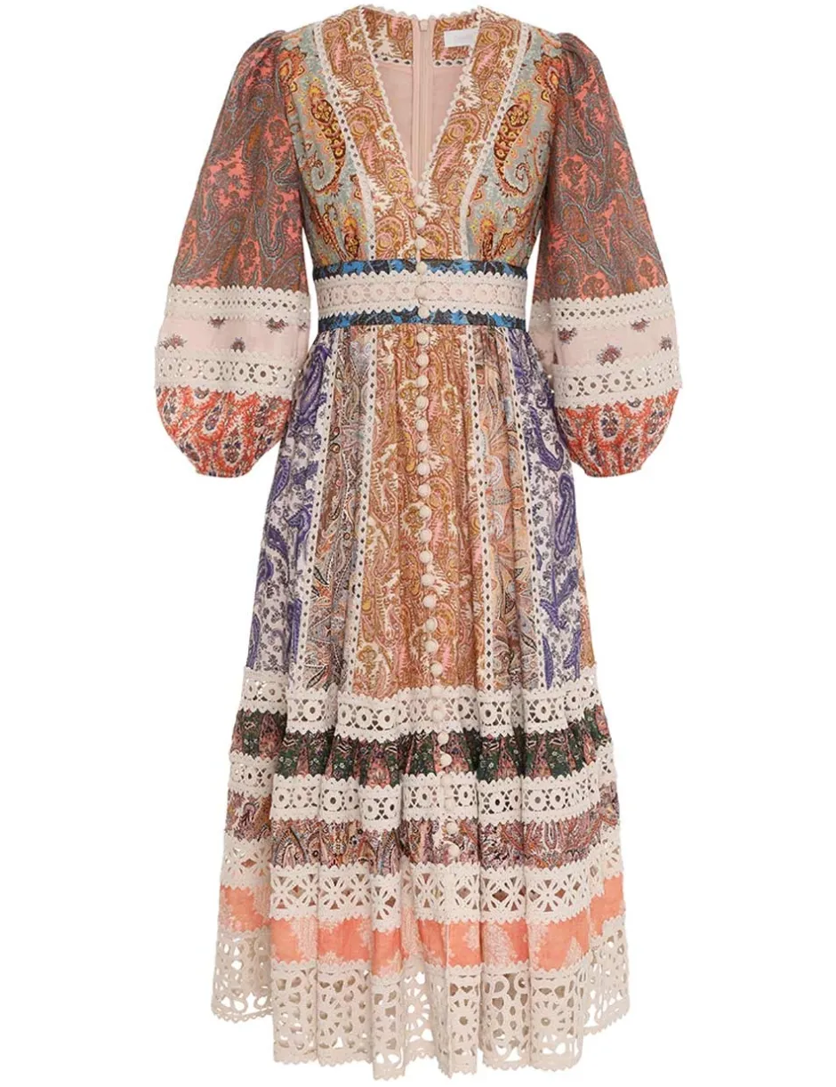 Best ZIMMERMANN Devi Spliced Midi Dress