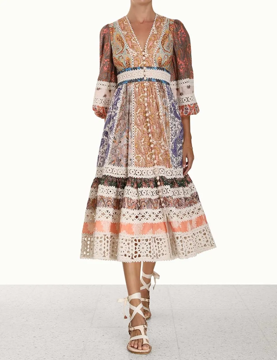Best ZIMMERMANN Devi Spliced Midi Dress