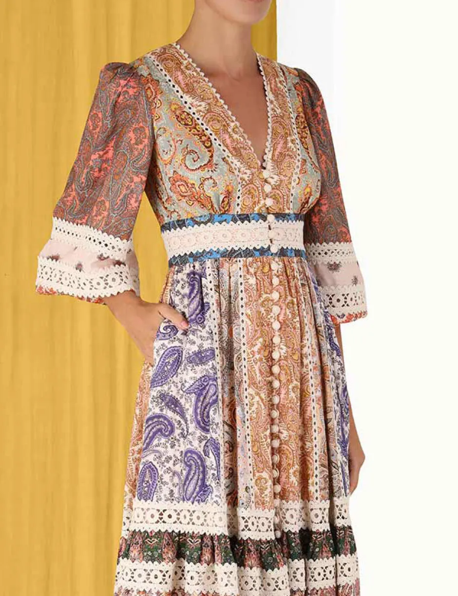 Best ZIMMERMANN Devi Spliced Midi Dress