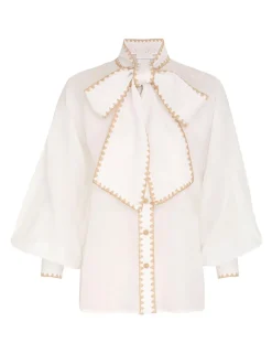 New ZIMMERMANN Devi Tie Neck Blouse