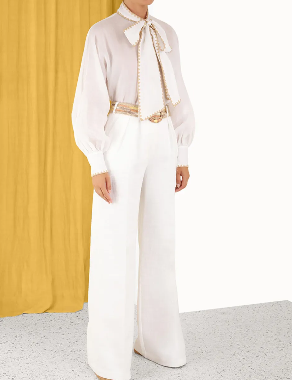 New ZIMMERMANN Devi Tie Neck Blouse