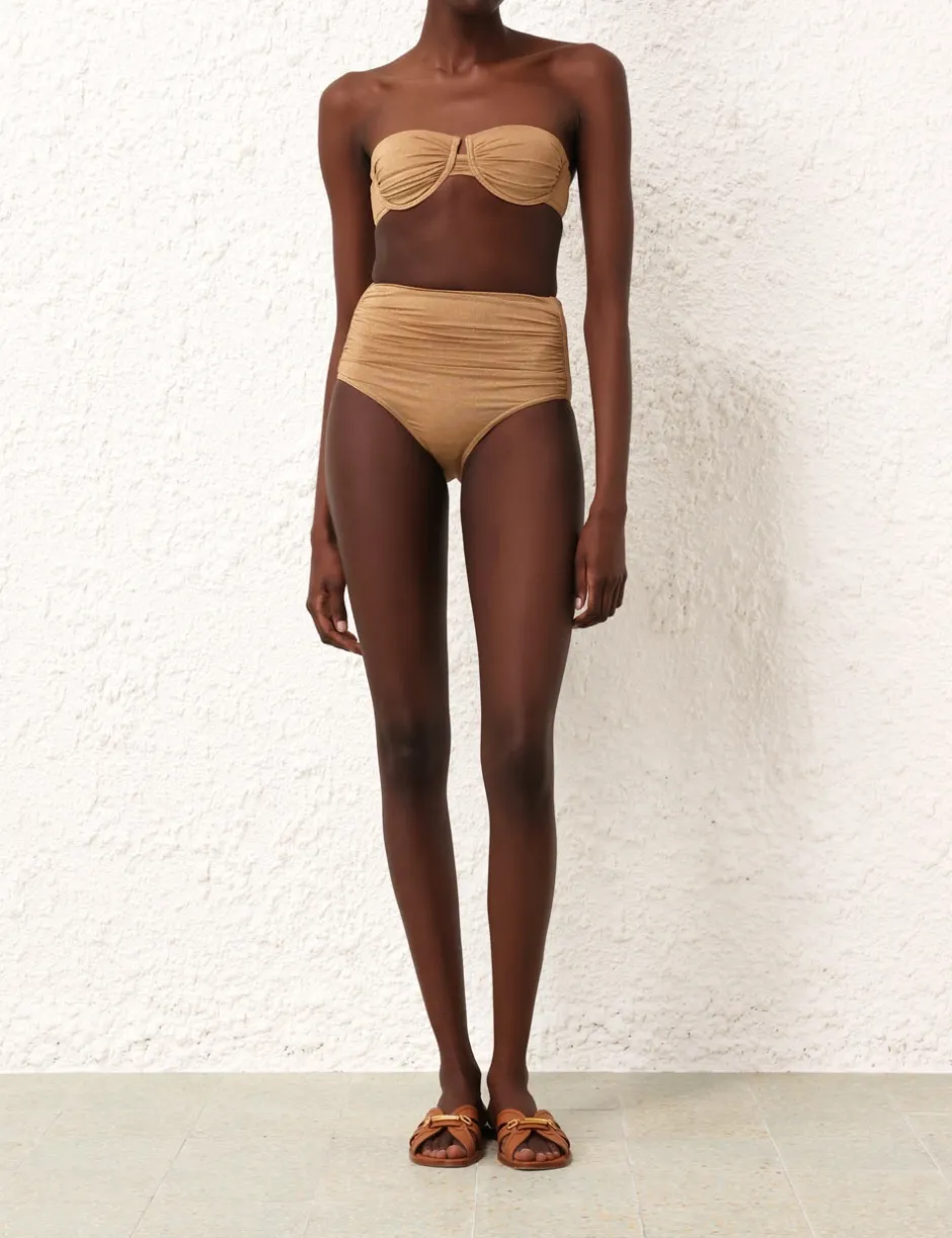 Online ZIMMERMANN Junie Lurex Gathered Bikini