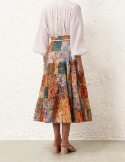 New ZIMMERMANN Junie Tiered Midi Skirt