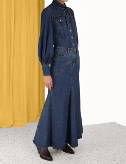 Clearance ZIMMERMANN Luminosity Denim Corset Shirt