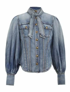 Hot ZIMMERMANN Luminosity Denim Corset Shirt