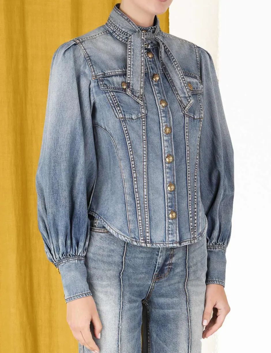 Hot ZIMMERMANN Luminosity Denim Corset Shirt
