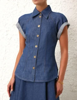 New ZIMMERMANN Matchmaker Denim Blouse