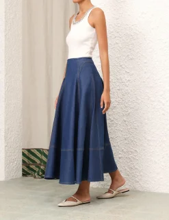 Clearance ZIMMERMANN Matchmaker Denim Flare Skirt