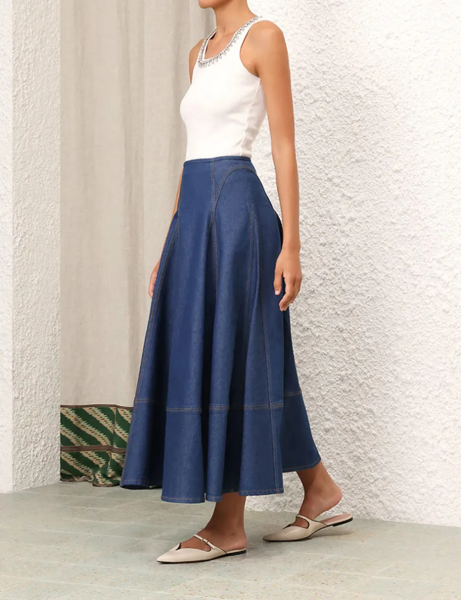 Clearance ZIMMERMANN Matchmaker Denim Flare Skirt