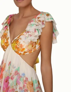 Hot ZIMMERMANN Raie Frill Shoulder Midi Dress