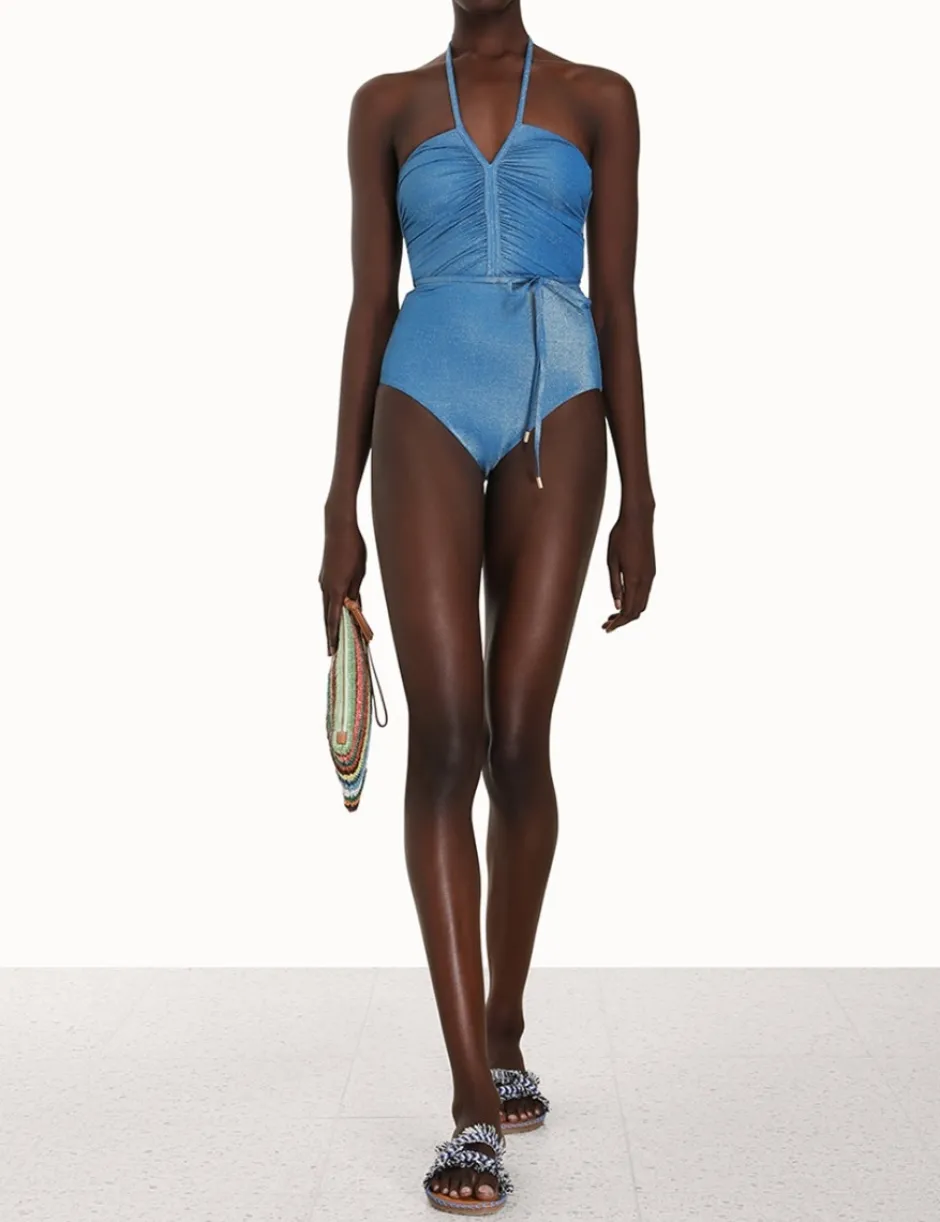 New ZIMMERMANN Raie Lurex Ruched Halter 1Pc