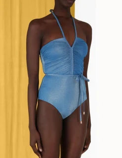 New ZIMMERMANN Raie Lurex Ruched Halter 1Pc