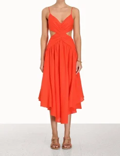 Best ZIMMERMANN Raie Plunge Cut Out Midi Dress