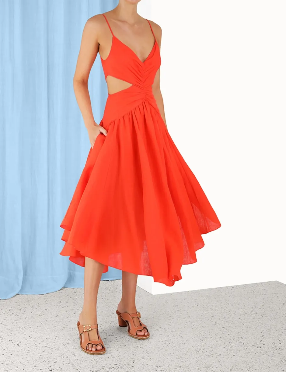 Discount ZIMMERMANN Raie Plunge Cut Out Midi Dress