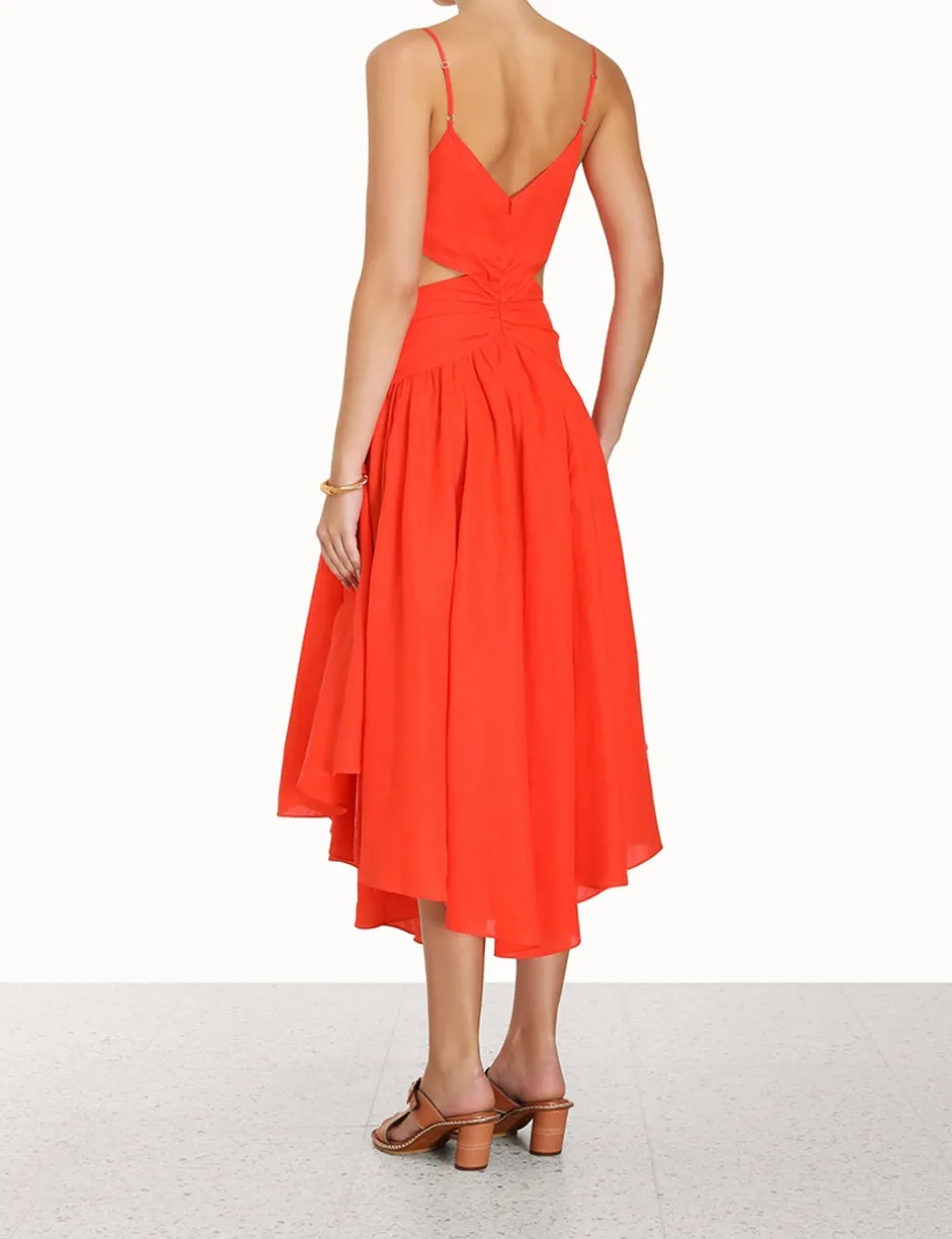 Discount ZIMMERMANN Raie Plunge Cut Out Midi Dress