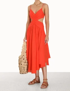 Discount ZIMMERMANN Raie Plunge Cut Out Midi Dress