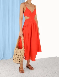 Discount ZIMMERMANN Raie Plunge Cut Out Midi Dress
