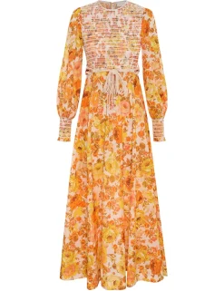 Sale ZIMMERMANN Raie Smocked Bodice Midi Dress