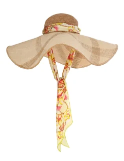 ZIMMERMANN Straw & Printed Silk Sunhat