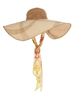 ZIMMERMANN Straw & Printed Silk Sunhat