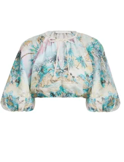 Outlet ZIMMERMANN Vacay Puff Sleeve Crop Top